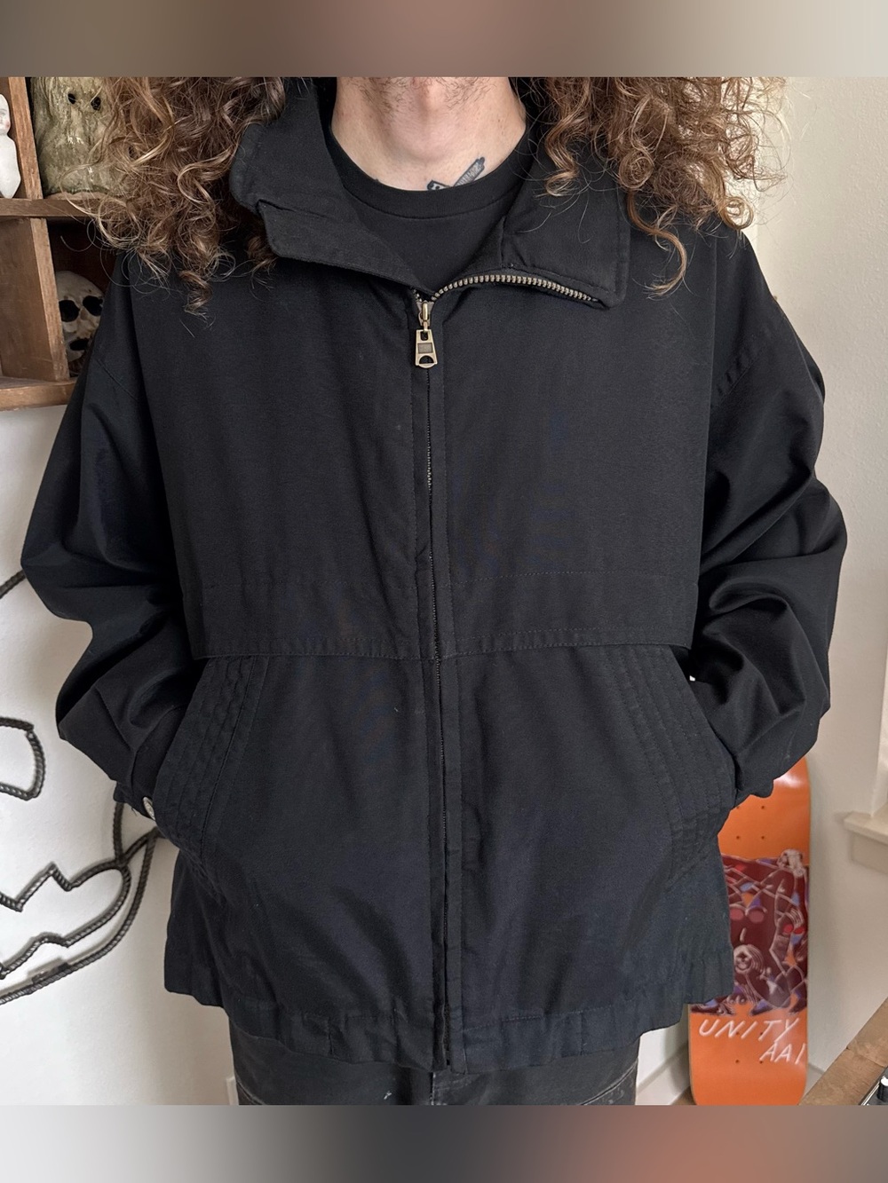 Vintage 90s Black Zip Up Tech Jacket ~ Size Medium